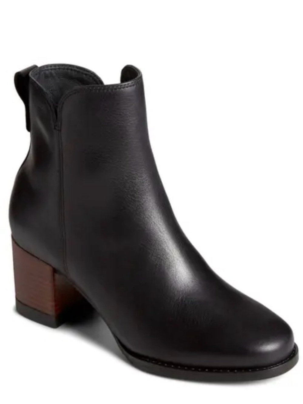 Sperry Seaport Black Leather Block Heel Bootie Womens 11